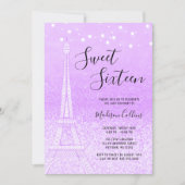 Paris Purple Glitter Lights Sweet 16 Invitation (Front)