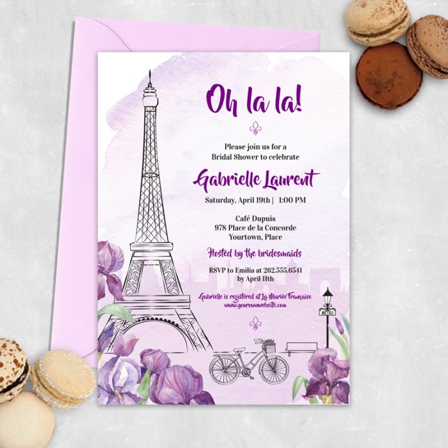 Paris Purple Iris French Bridal Shower Invitation