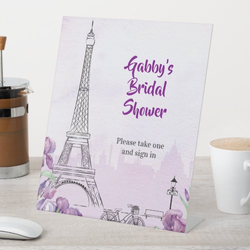Paris Purple Iris French Event or Party Welcome Pedestal Sign