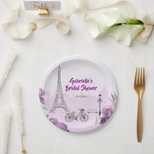 Paris Purple Iris French Paper Plates (Wedding)