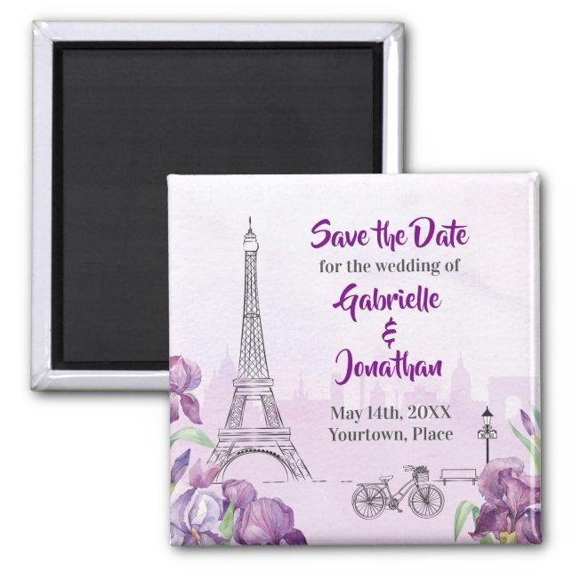 Paris Purple Iris French Save the Date Magnet (Front)