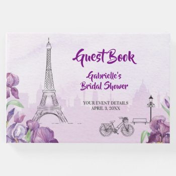Paris Purple Iris French Special Event Guest Book by starstreamdesign at Zazzle