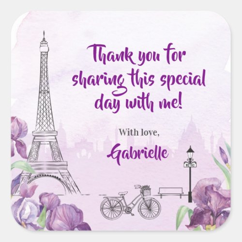 Paris Purple Iris French Square Sticker