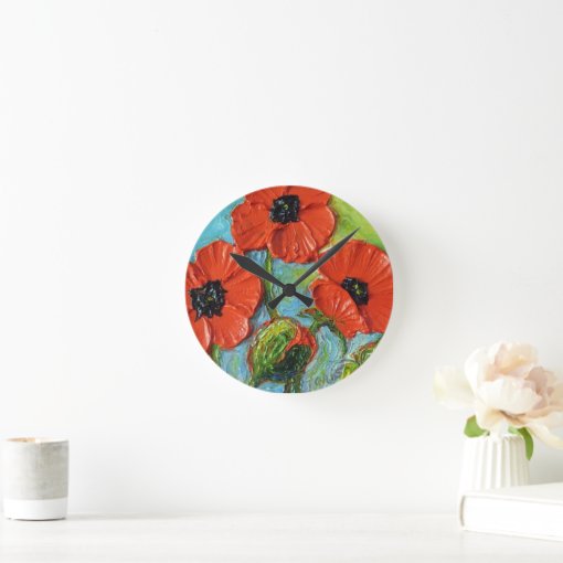 Paris' Red Poppies Wall Clock Zazzle