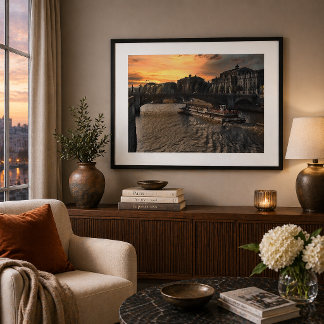 Paris River Wall Art Cityscape Sunset Scene