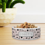 Paris Romance Personalized<br><div class="desc">Pamper your sweet pooch with our chic Paris patterned bowl,  featuring the Eiffel tower,  bicycles,  roses,  macarons,  croissants and coffee cups in black on a pastel blush pink background. Personalize with your pet's name using the field provided.</div>