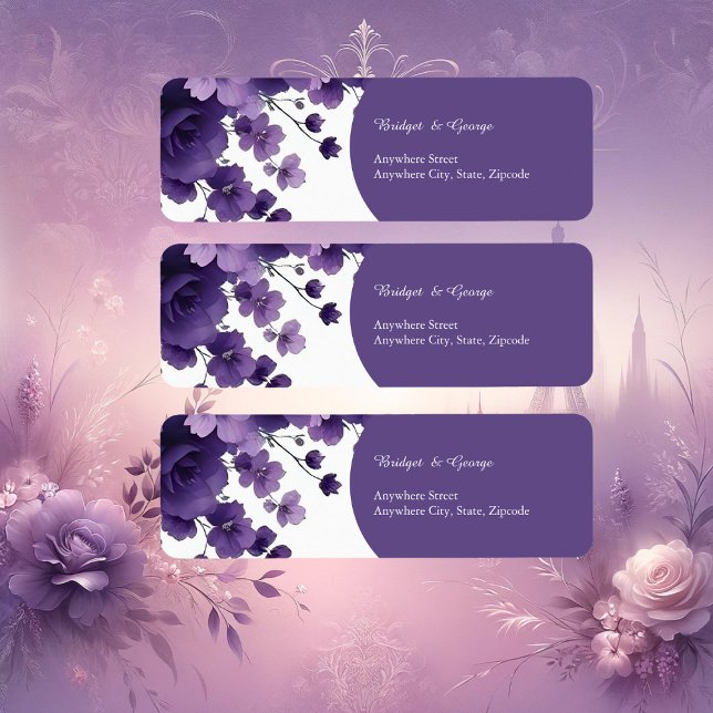 Paris Romance: Purple Floral Eiffel Tower Wedding Label (Creator Uploaded)