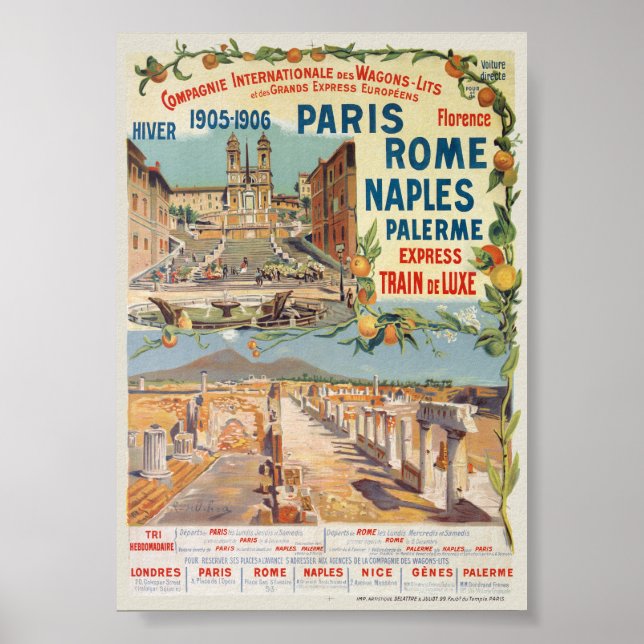 Paris Rome Naples Vintage Poster 1905 (Front)