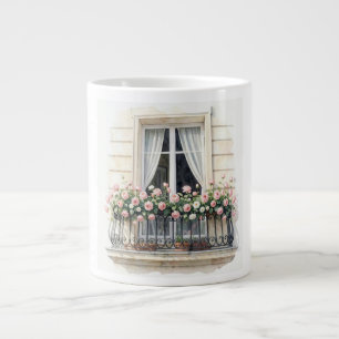Paris Rose Balcony Watercolor Giant Coffee Mug