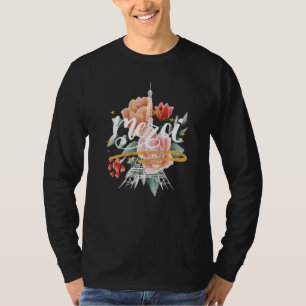 Paris Rose Eiffel Tower Merci France Parisian Fren T-Shirt