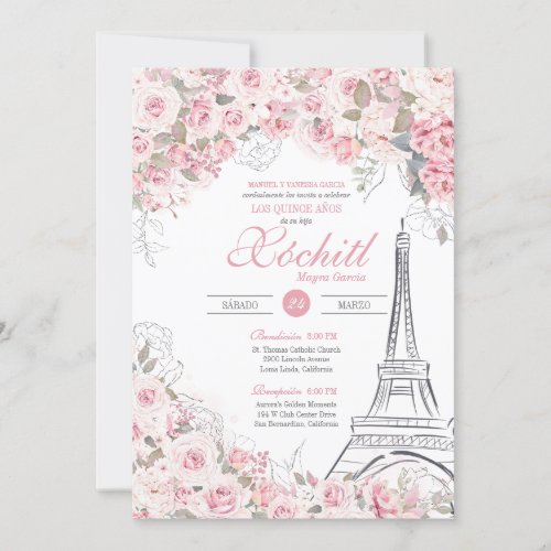 Paris Rose Garden Blossom Pink Quinceanera Invitation