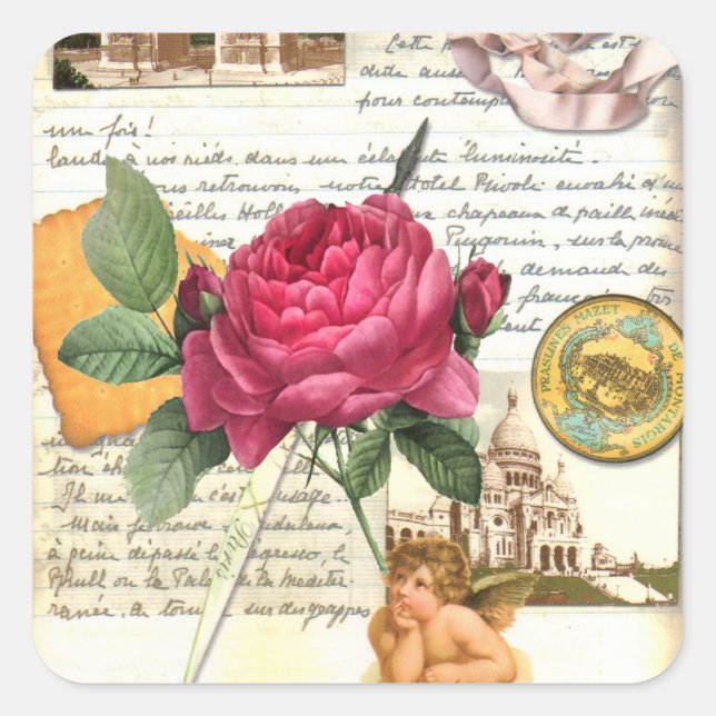 Paris Rose Square Sticker (Front)