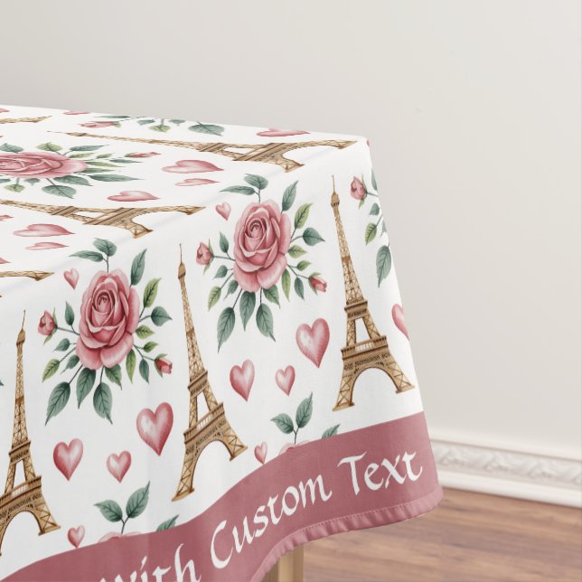 Paris Roses Eiffel Tower Hearts Custom Design Tablecloth (In Situ)