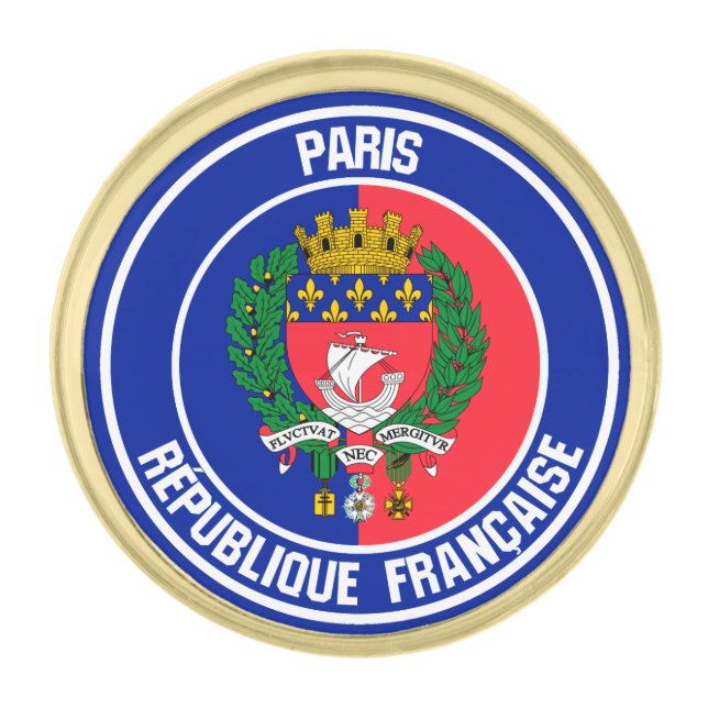 Paris Round Emblem Gold Finish Lapel Pin (Front)