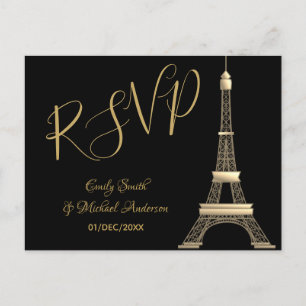 PARIS RSVP Black Gold - Elegant Chic Trending Invitation Postcard