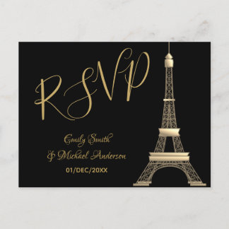 PARIS RSVP Black Gold - Elegant Chic Trending Invitation Postcard