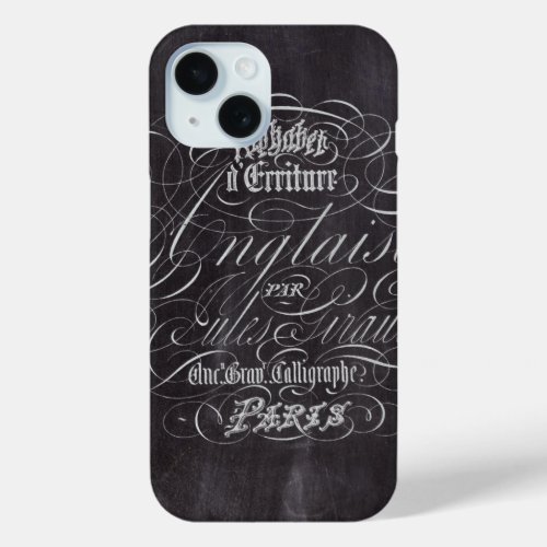 Paris rustic country chalkboard French Scripts iPhone 15 Case