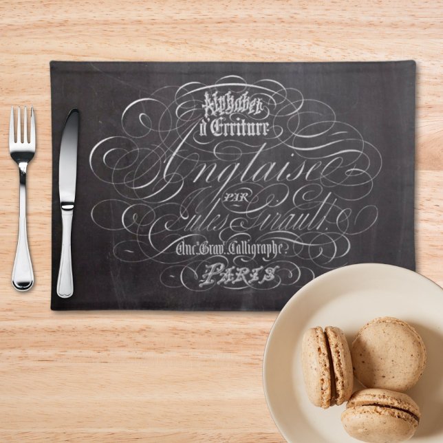 Paris rustic country chalkboard French Scripts Cloth Placemat (Paris rustic country chalkboard French Scripts Cloth Placemat)