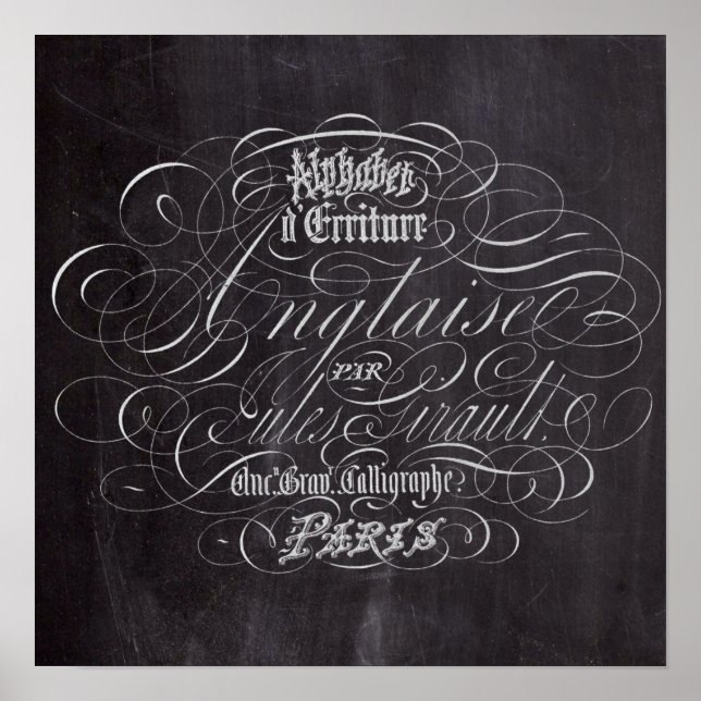 Paris rustic country chalkboard French Scripts Poster (Front)