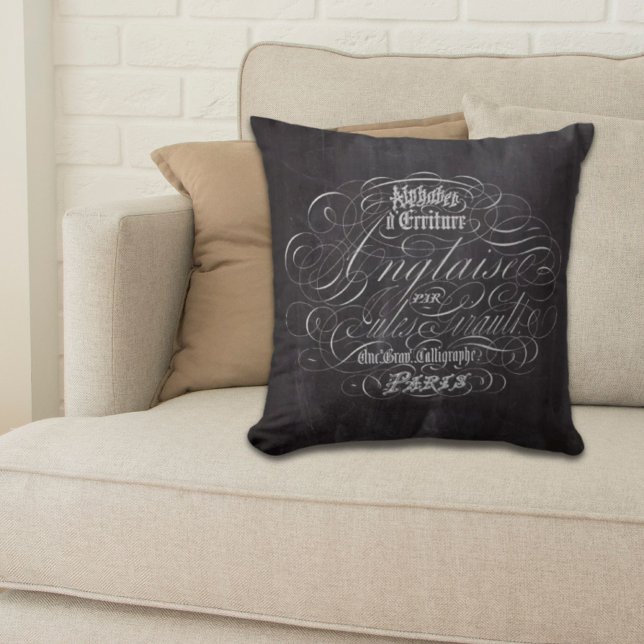 Paris rustic country chalkboard French Scripts Throw Pillow (Paris rustic country chalkboard French Scripts Throw Pillow)