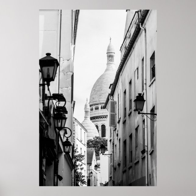 Paris Sacre-Coeur in Black and White Poster (Front)
