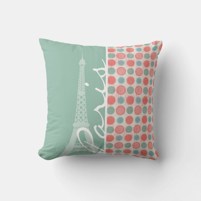 Paris; Salmon, Coral Pink, & Seafoam Throw Pillow (Front)