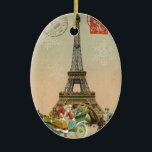 Paris Santa and Snowman Christmas Ornament<br><div class="desc">A beautiful vintage image of the Eiffel Tower in Paris from an old postcard with stamp and postmarks is joined by a great vintage Santa with a car full of toys and children building a snowman by the base of the Eiffel Tower on this lovely and nostalgic French themed Christmas...</div>