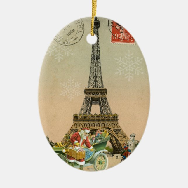 Paris Santa and Snowman Christmas Ornament (Front)