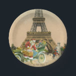 Paris Santa and Snowman Christmas Paper Plate<br><div class="desc">A beautiful vintage image of the Eiffel Tower in Paris from an old postcard is joined by a great vintage Santa with a car full of toys and children building a snowman by the base of the Eiffel Tower on this lovely and nostalgic French themed Christmas card. Matching items are...</div>