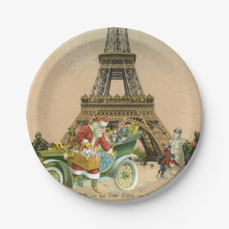 Paris Santa and Snowman Christmas Paper Plate