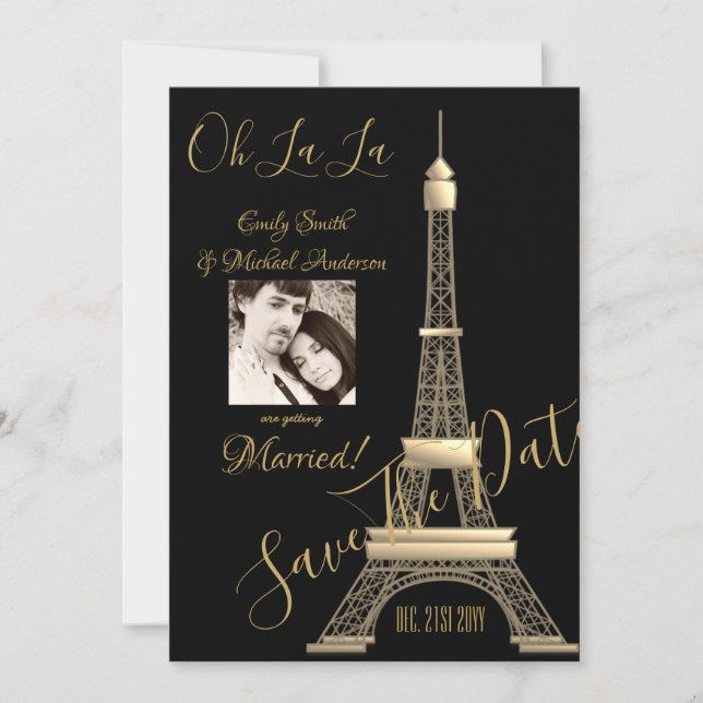 PARIS Save the Date - ADD PHOTO - BLACK GOLD (Front)