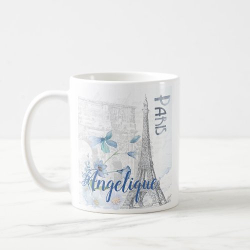 Paris Scene and Blue Flowers Custom  Coffee Mug