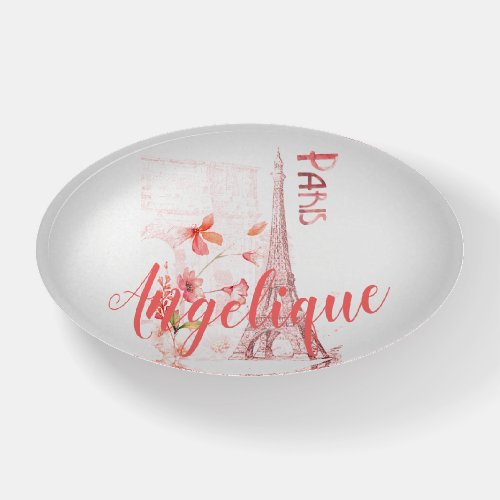 Paris Scene and Pink Flowers Custom Paperweight