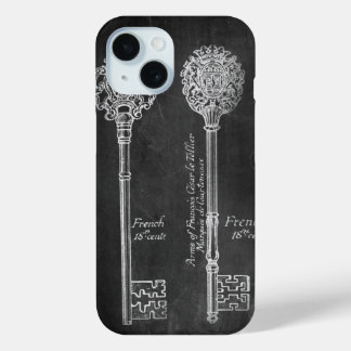 paris scripts chic vintage keys chalkboard iPhone 15 case