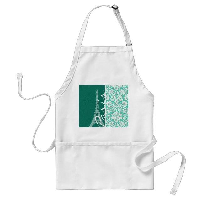 Paris; Seafoam Green Damask Adult Apron (Front)