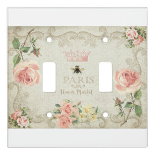 Paris Shabby Peach Pink Roses Light Switch Cover