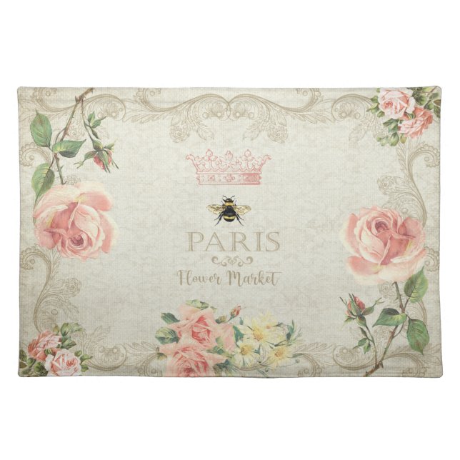Paris Shabby Peach Pink Roses Placemat (Front)