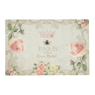 Paris Shabby Peach Pink Roses Placemat