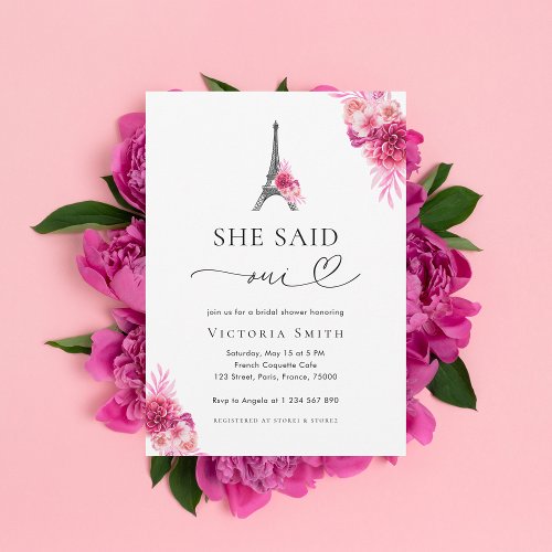 Paris She Said Oui Pink Floral Bridal Shower Invitation