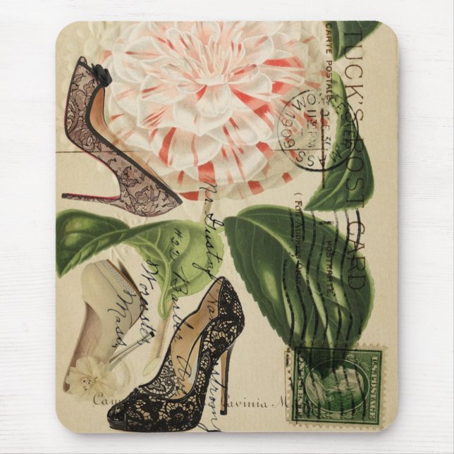 paris shoes floral french botanical art mouse pad (Front)