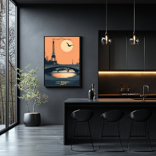 Paris Silhouettes - Eiffel Tower at Sunset Poster