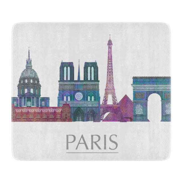 Paris Skyline Colored Buildings Cutting Board (Front)