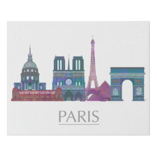 Paris Skyline Colored Buildings Faux Canvas Print