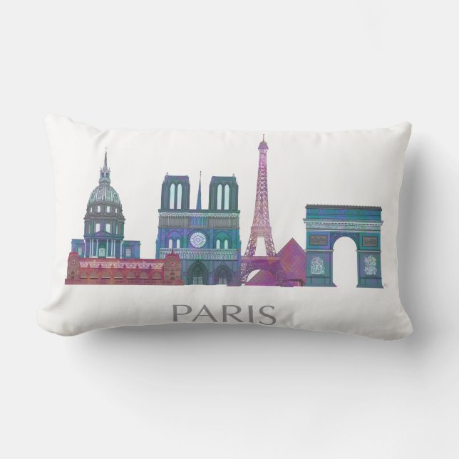 Paris Skyline Colored Buildings Lumbar Pillow (Front)