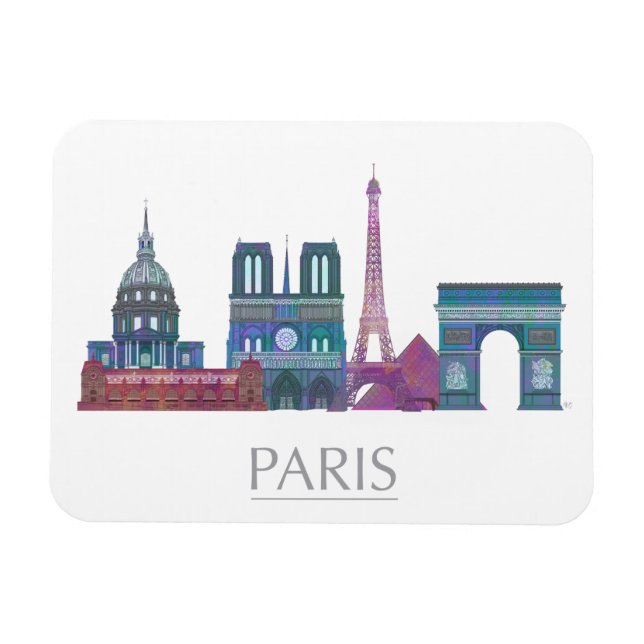 Paris Skyline Colored Buildings Magnet (Horizontal)