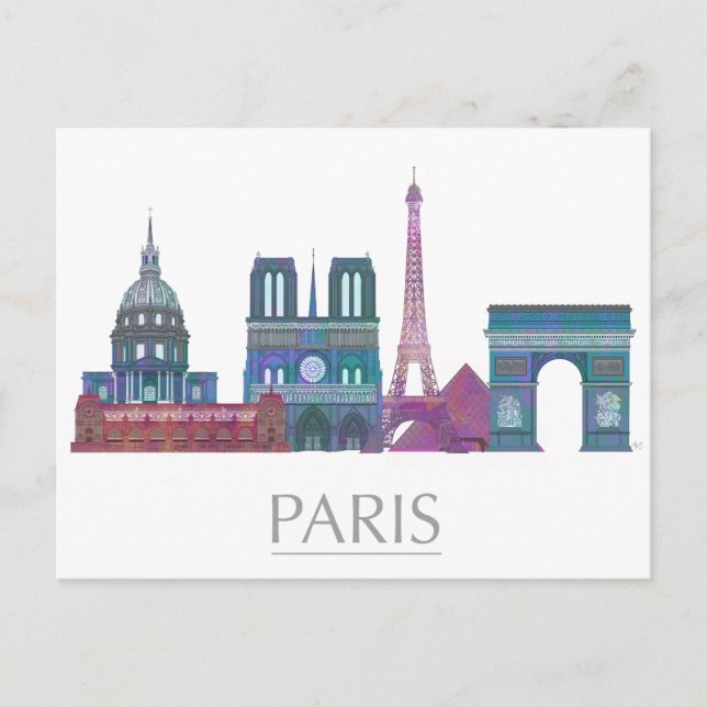 Paris Skyline Colored Buildings Postcard (Front)
