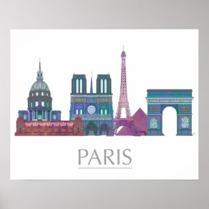 Paris Skyline Colored Buildings Poster