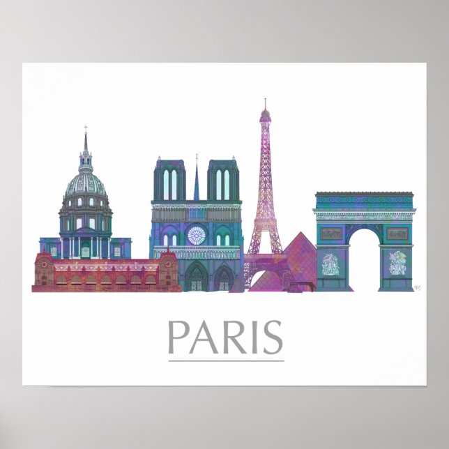 Paris Skyline Colored Buildings Poster (Front)