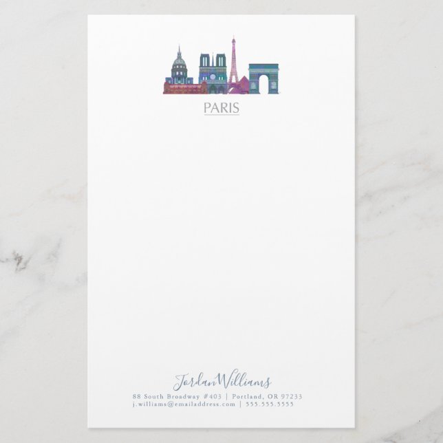 Paris Skyline Colored Buildings Stationery (Front)