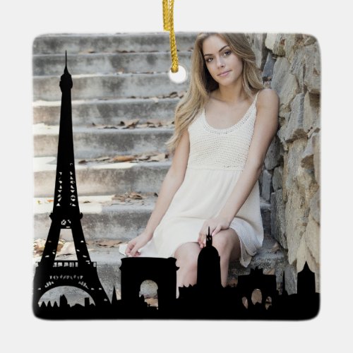 Paris Skyline Eiffel Tower Photo Christmas Ceramic Ornament